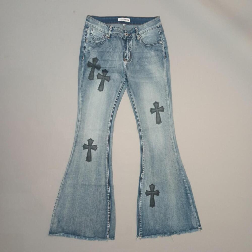 Love SOHO Cross Denim Flare Jeans